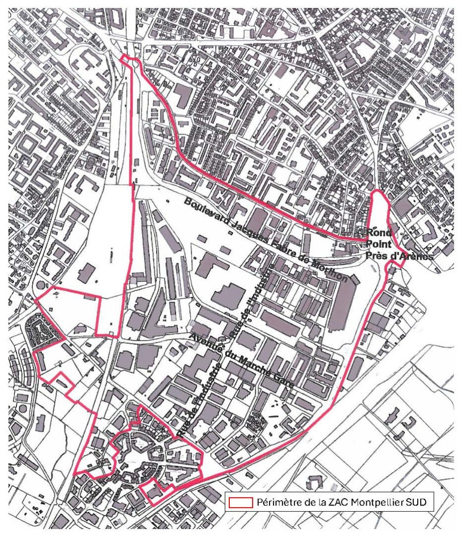 Périmètre de la ZAC Montpellier SUD